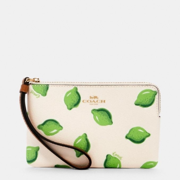 LAST ONE 💚COACH CORNER ZIP WRISTLET WITH LEMON LIMES PRINT NEW - Picture 6 of 7